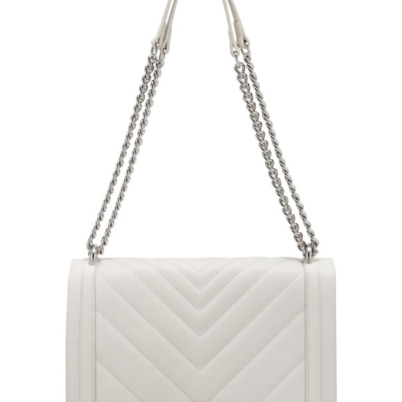 INC International Concepts Handbags - White Quilted Leather Shoulder Bag with Chain Strap